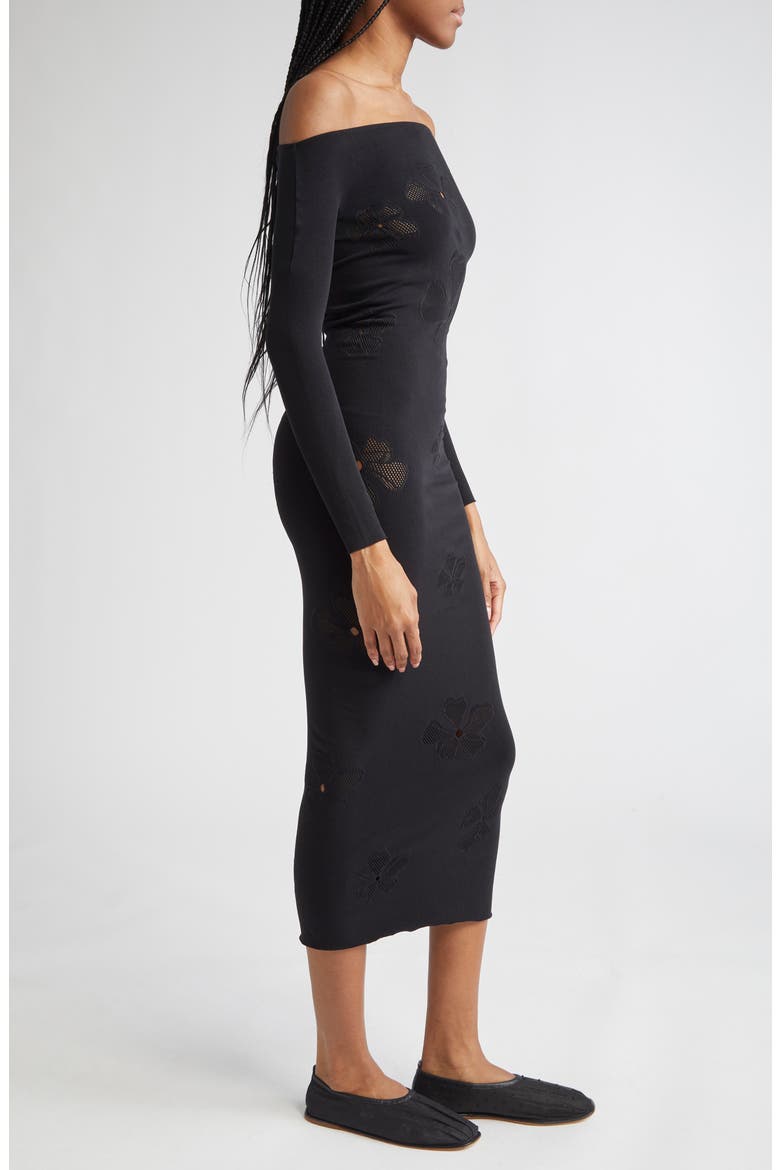 The Monogram Off the Shoulder Long Sleeve Dress, Alternate, color, BLACK