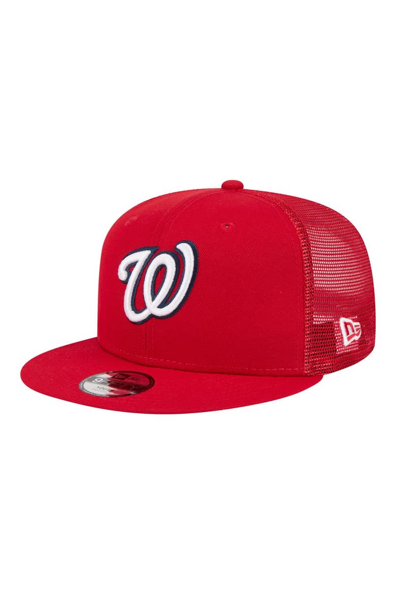 Youth New Era  Red Washington Nationals 9FIFTY Trucker Snapback Hat, Main, color, Red