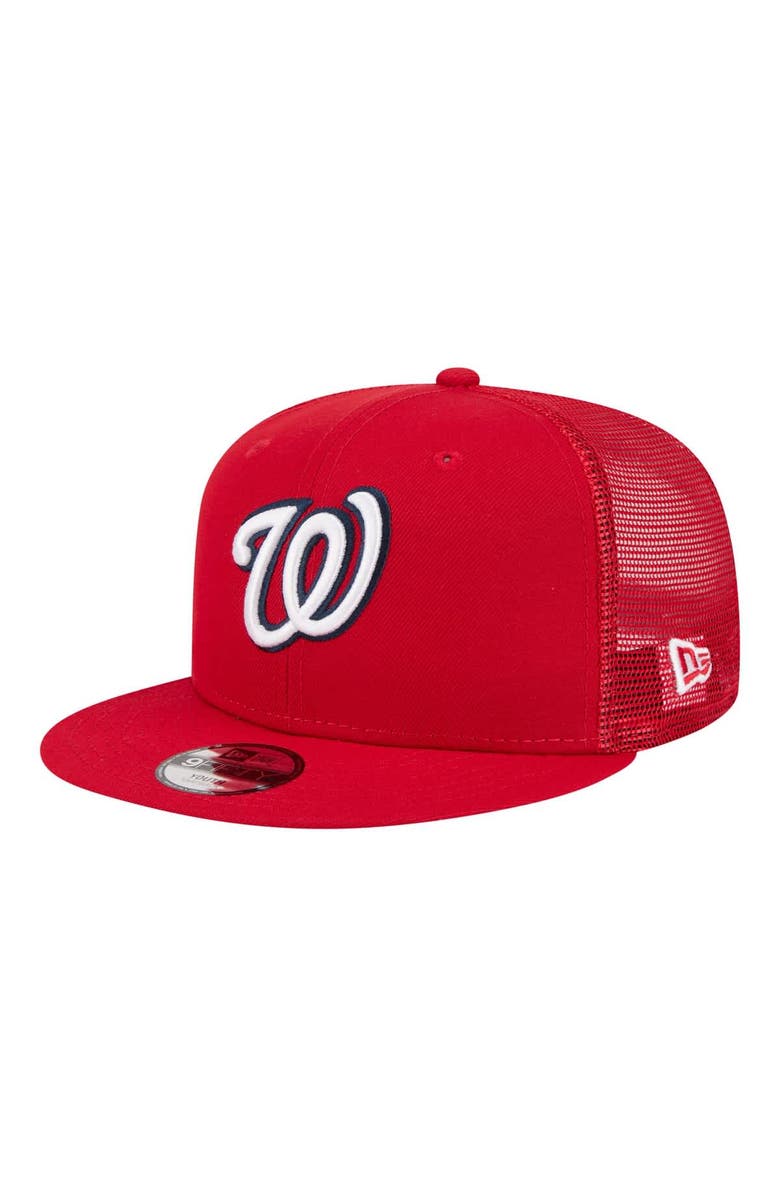 New Era Youth New Era Red Washington Nationals 9FIFTY Trucker Snapback Hat, Main, color, Red