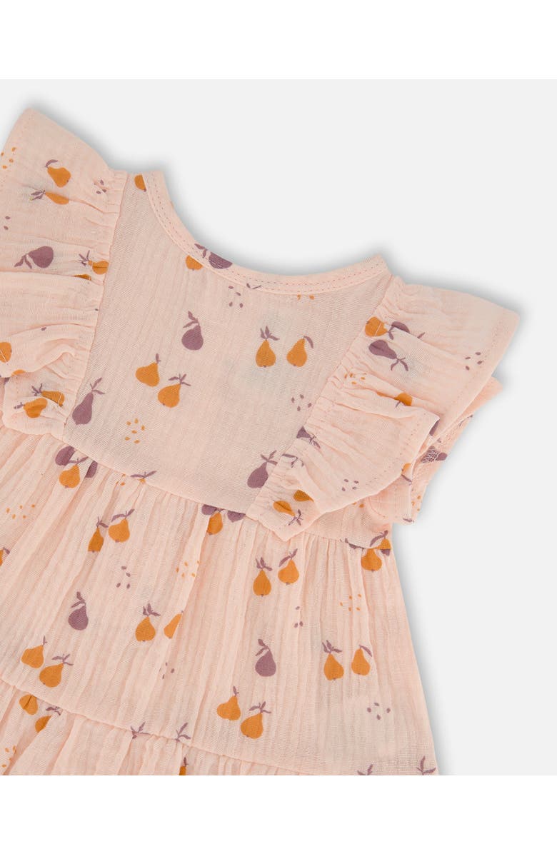 Deux par Deux Baby Girl's Printed Muslin Tunic And Organic Cotton Legging Set Peach With Pears And Purple, Alternate, color, Peach With Pears Print