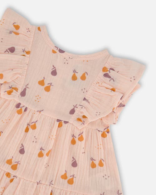 Deux Par Deux Baby Girl's Printed Muslin Tunic And Organic Cotton Legging Set Peach With Pears And P In Peach With Pears Print
