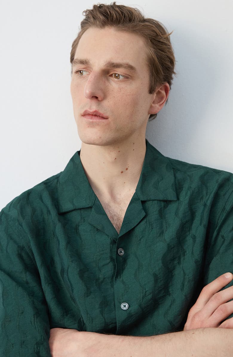 MANGO Tonal Stripe Camp Shirt, Alternate, color, Emerald Green