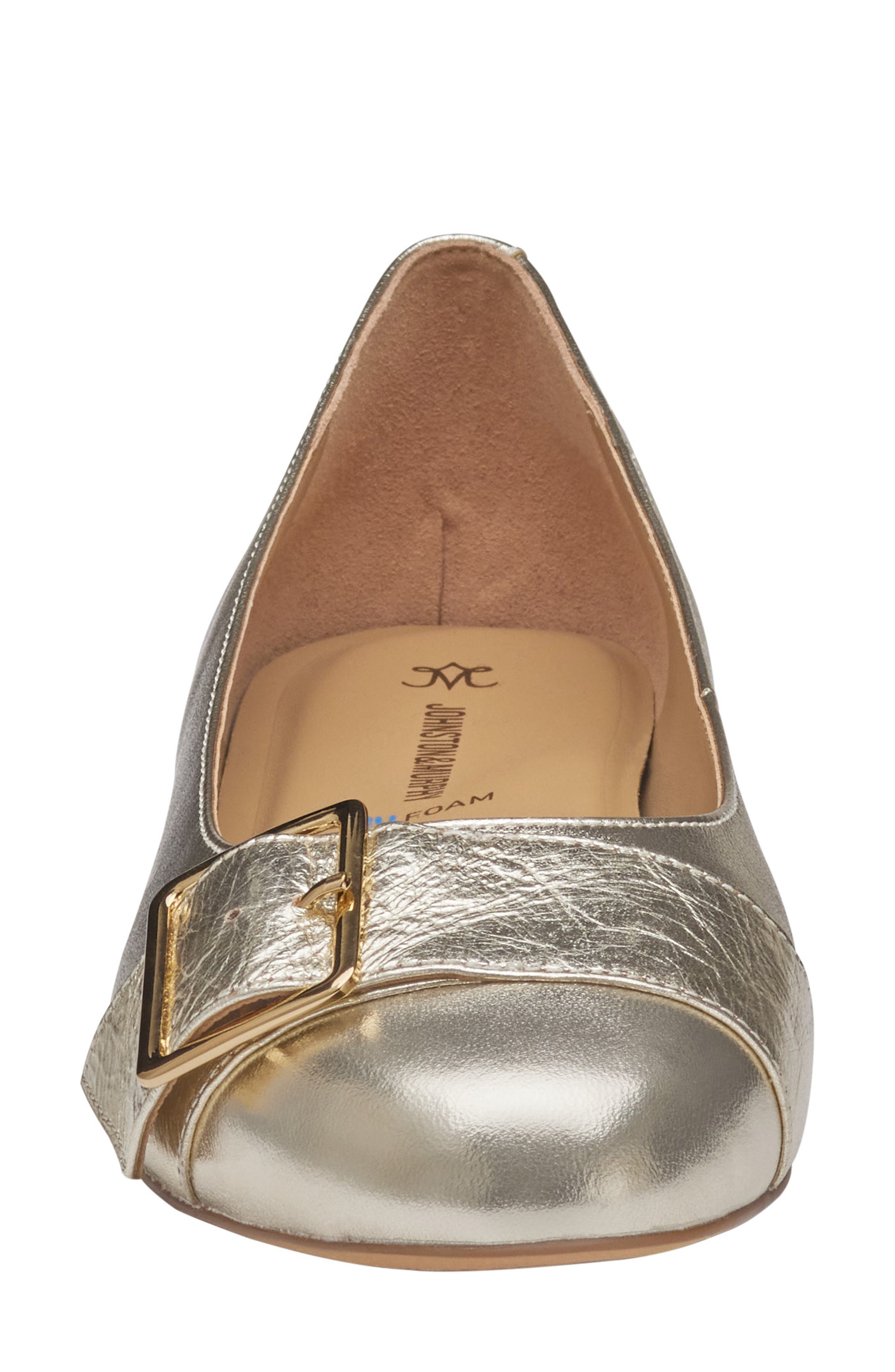 Johnston & Murphy Claire Belted Flat, Alternate, color, Gold/Crinkled Sheepskin