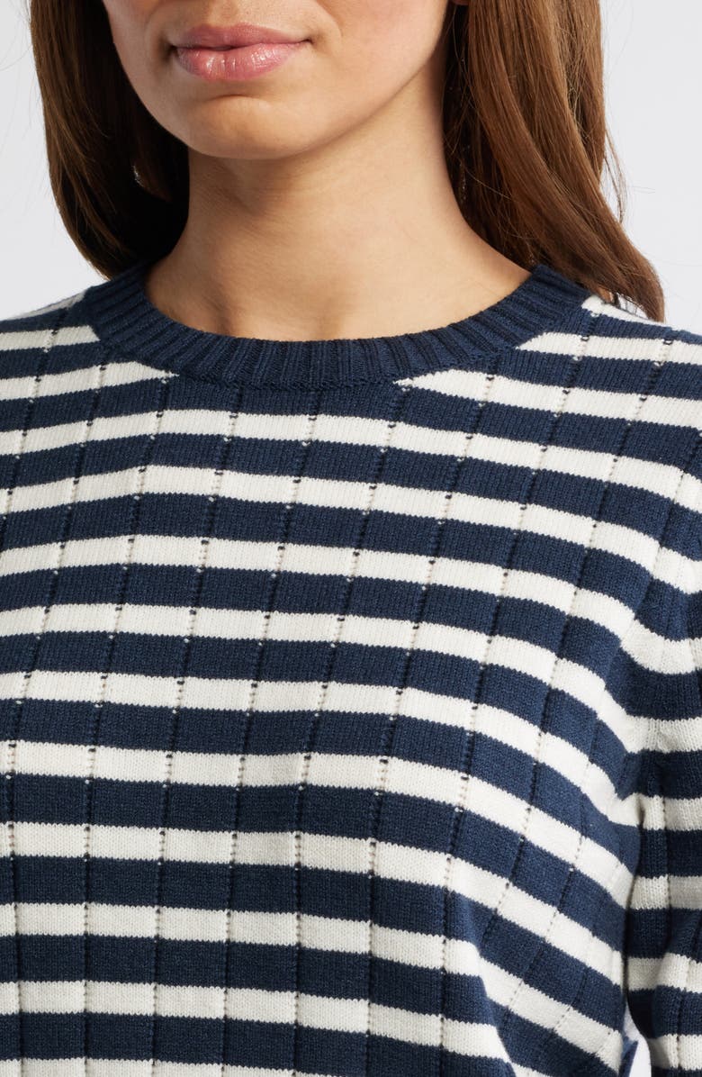 Caslon<sup>®</sup> Stripe Crewneck Rib Sweater, Alternate, color, Navy Blazer- Ivory Stripe