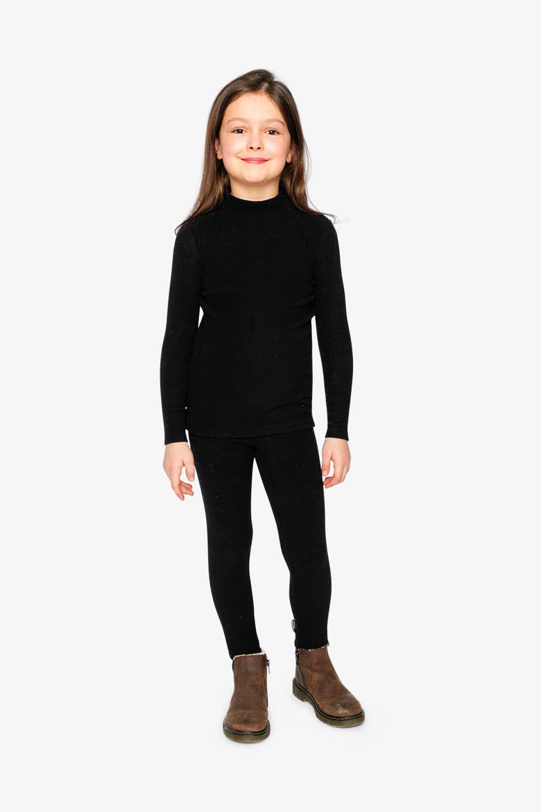 Ribbed Elastic Waist Logo Leggings, Alternate, color, Black