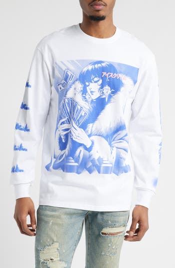 Icecream Count Em Long Sleeve Cotton Graphic T-shirt In White