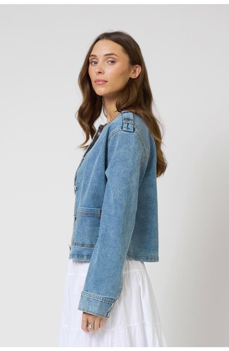 Central Park West Nevada Collarless Denim Jkt, Alternate, color, Medium Wash