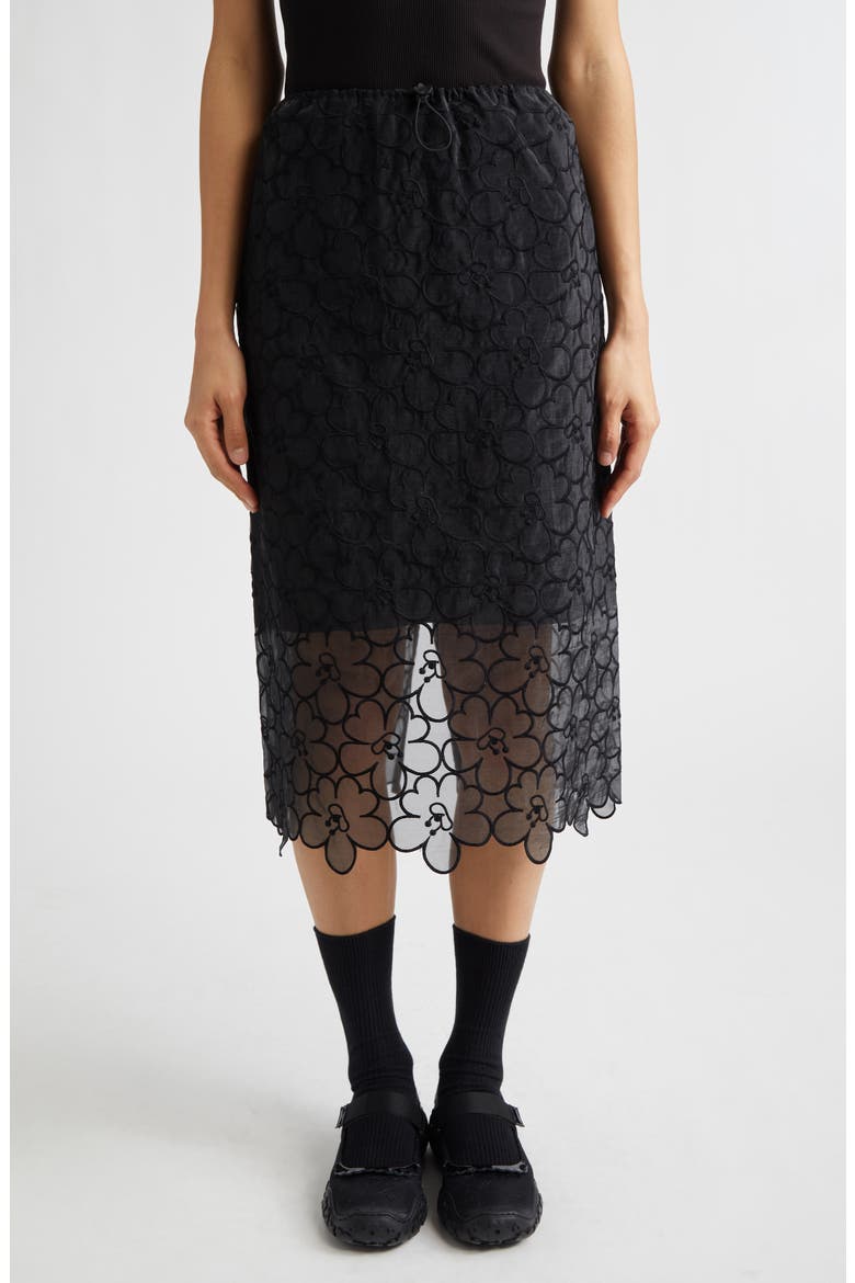 Bria Floral Embroidered Organza Midi Skirt, Main, color, BLACK FELICIA EMBROIDERY