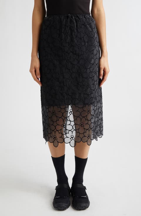 Bria Floral Embroidered Organza Midi Skirt
