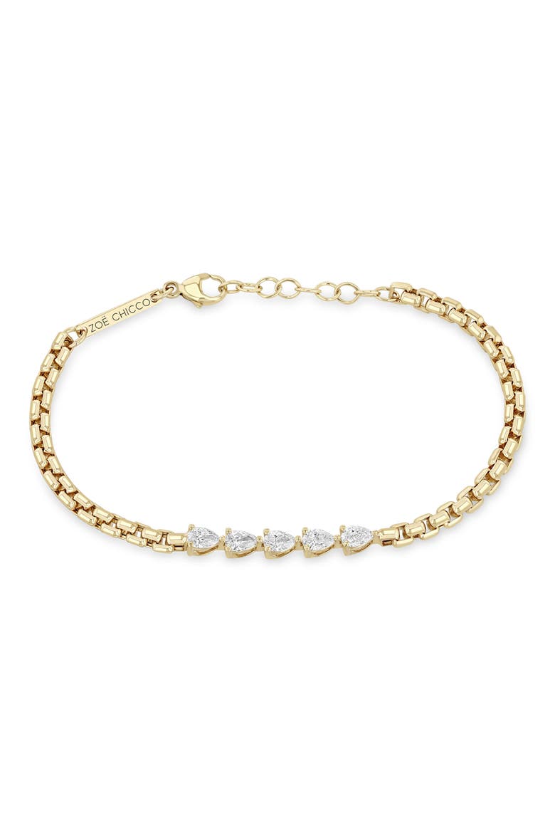 Diamond Pear Box Chain Bracelet, Main, color, 14K YELLOW GOLD