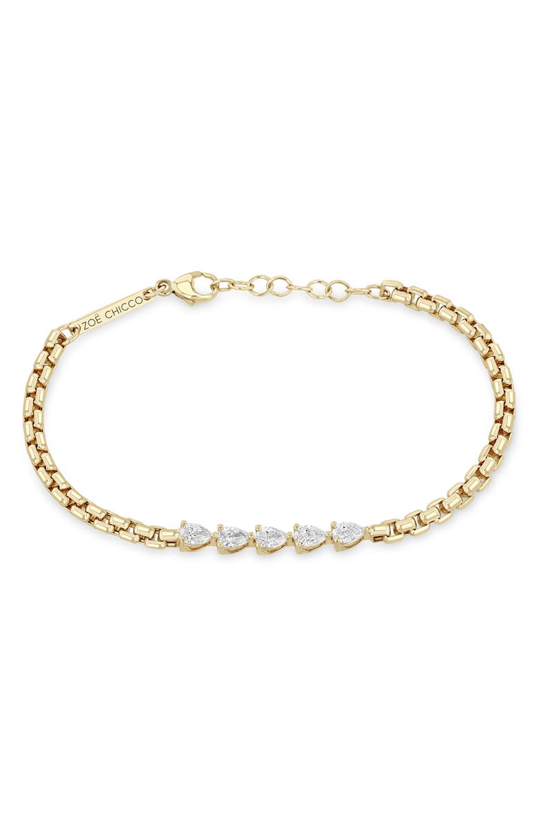 Zoë Chicco Diamond Pear Box Chain Bracelet, Main, color, 14K Yellow Gold