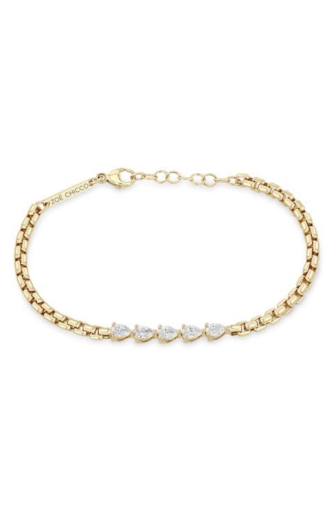 Diamond Pear Box Chain Bracelet