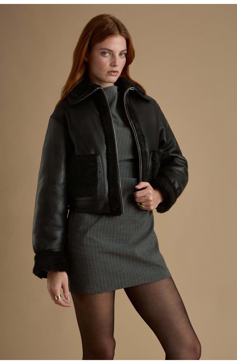 Furniq UK Julia Shearling Jacket, Alternate, color, Black