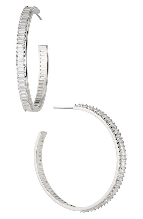 Large Disco Baguette Cubic Zirconia Hoop Earrings