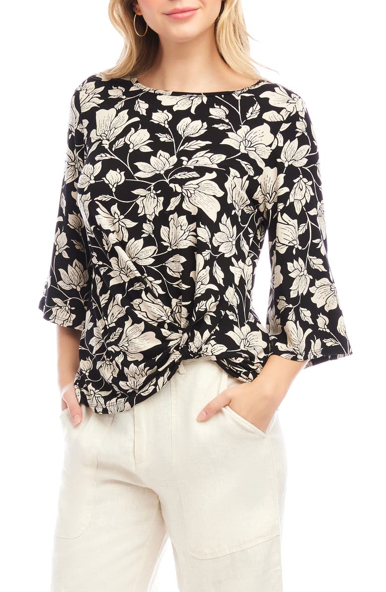 Karen Kane Floral Flare Sleeve Pick-Up Top, Alternate, color, Black