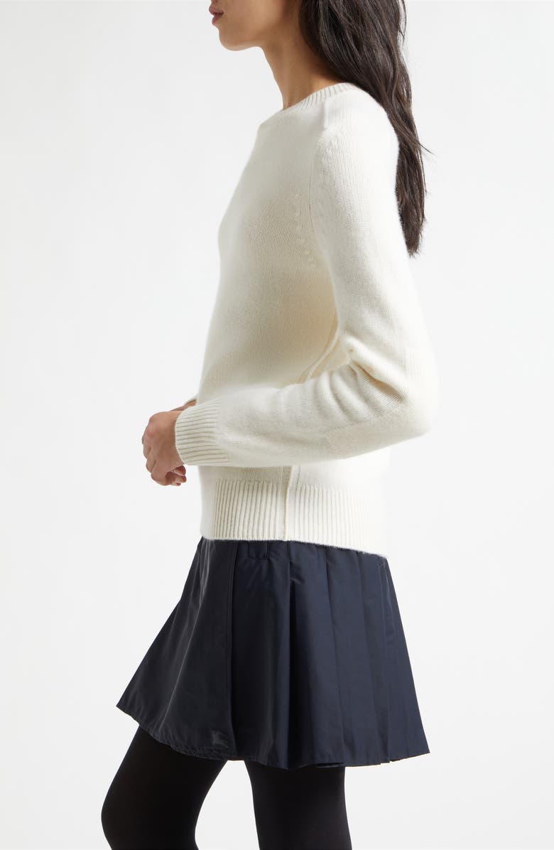 Burberry Constance Equestrian Knight Design Stretch Cashmere Crewneck Sweater, Alternate, color, Ceramic White