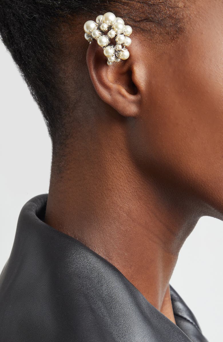 Givenchy Crystal Faux Pearl Ear Cuff, Alternate, color, White/ Silvery