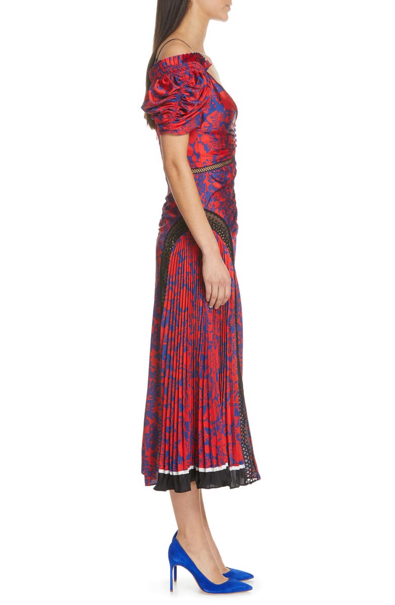 Self-Portrait Ruched & Pleated Floral Print Midi Dress, Alternate, color, 