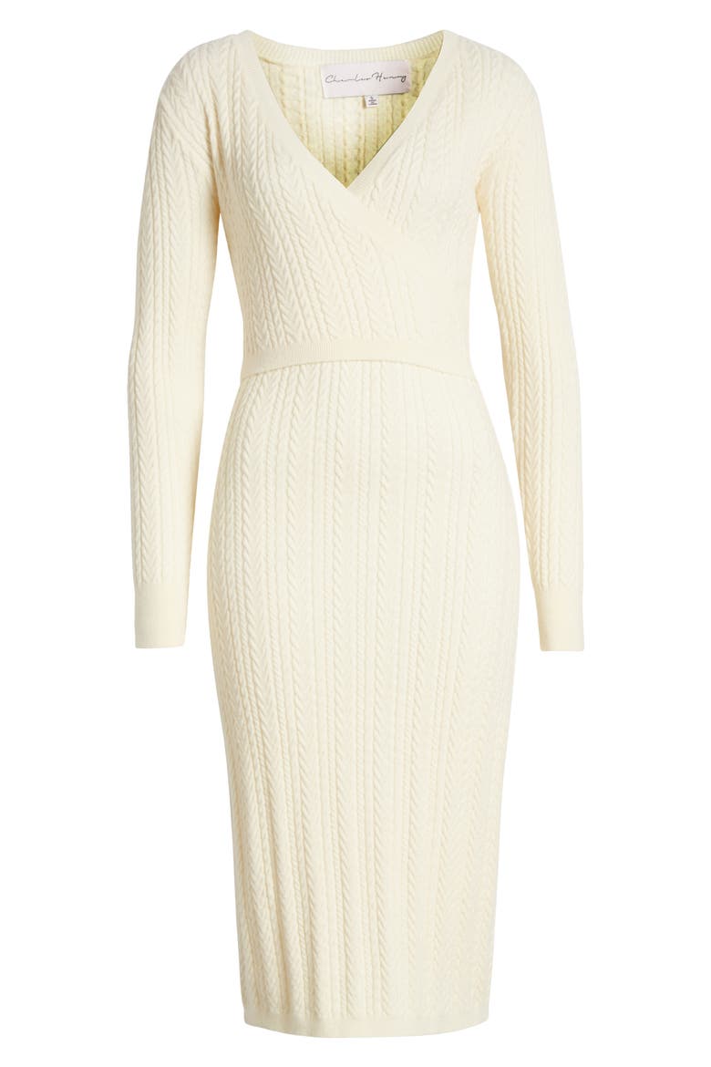 Cable Stitch Long Sleeve Sweater Dress, Alternate, color, CREAM