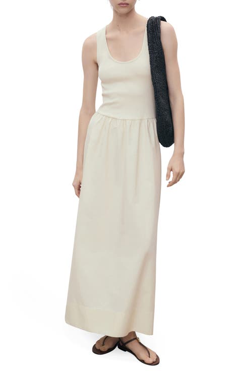 Mixed Media Fit & Flare Maxi Dress