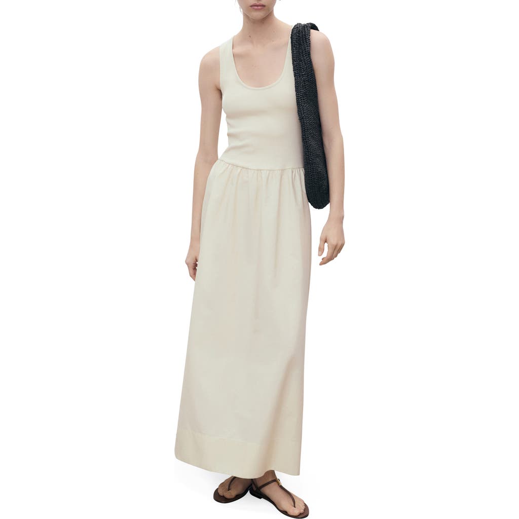 Mango Flared Dress In Combined Fabric Ecru In White