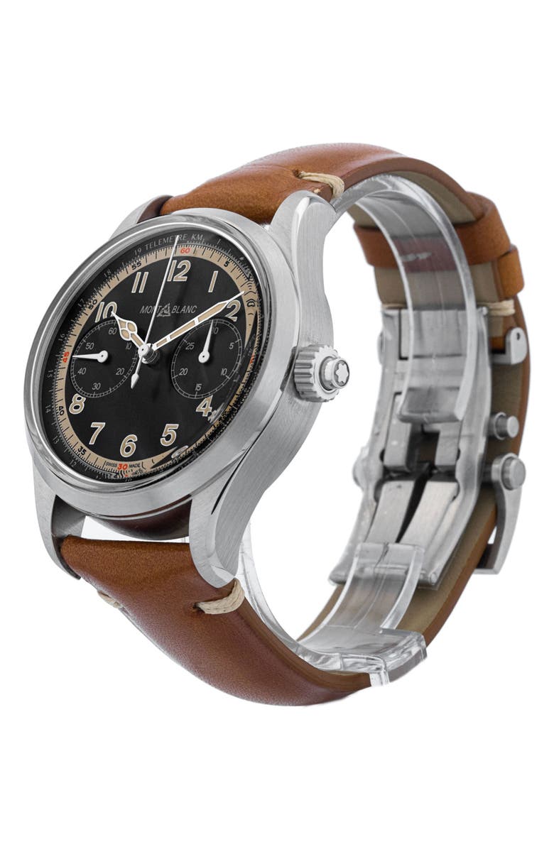Watchfinder & Co. Montblance Preowned 2024 1858 Leather Strap Chronograph Watch, 42mm, Alternate, color, 