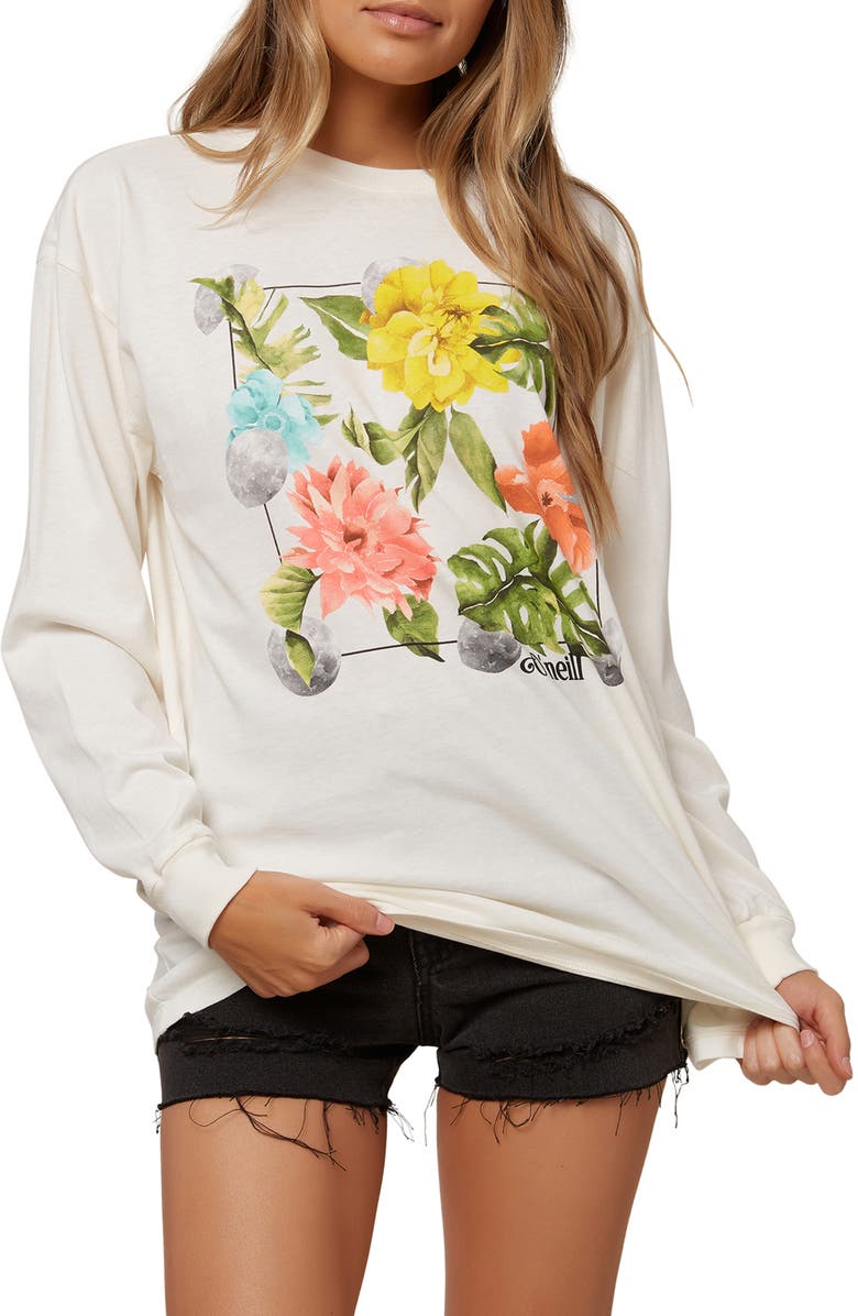 O'Neill Moon Phase Long Sleeve Cotton Graphic Tee, Alternate, color, Winter White