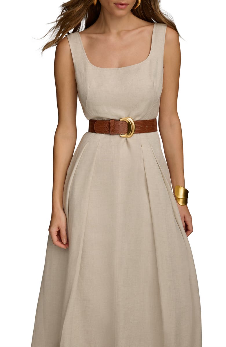 Donna Karan New York Sleeveless Linen Blend Midi Dress, Alternate, color, Natural