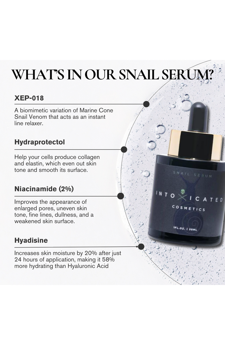 Intoxicated Cosmetics Snail Serum + Mini Snail Serum | Full Size 1 fl oz/ 30 ml & Travel Size 0.17oz/5ml |Hydrating & Anti-Aging Skincare Treatment with Vegan Snail Venom Peptide & Vegan Snail Mucin, Alternate, color, NO COLOR