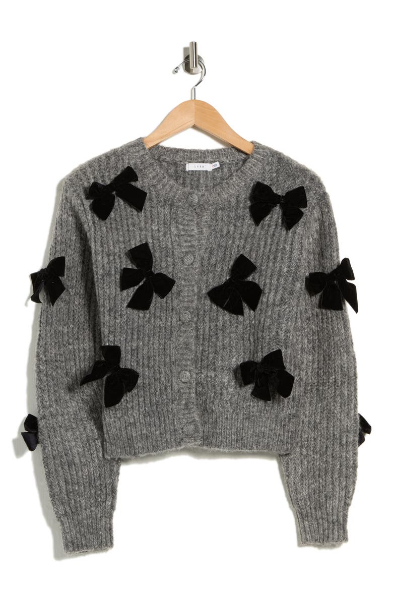 Bow Appliqué Cardigan, Alternate, color, CHARCOAL BLACK