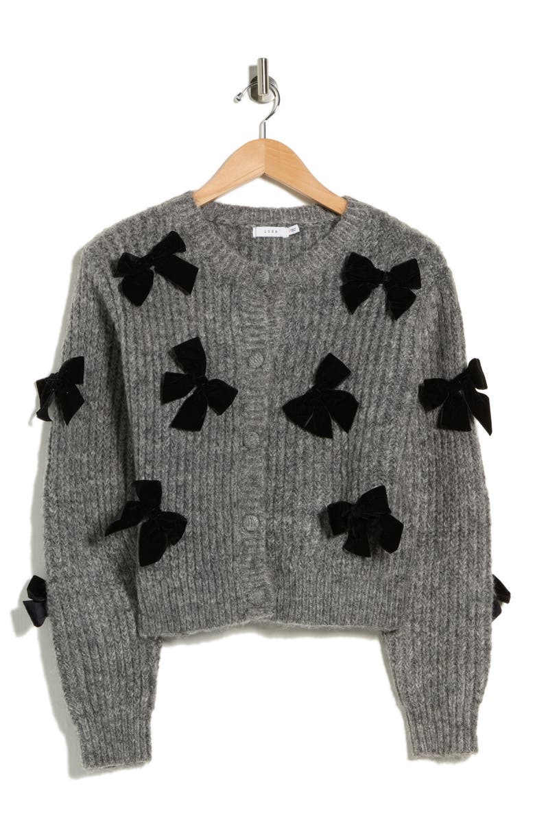 Lush Bow Appliqué Cardigan, Alternate, color, Charcoal Black