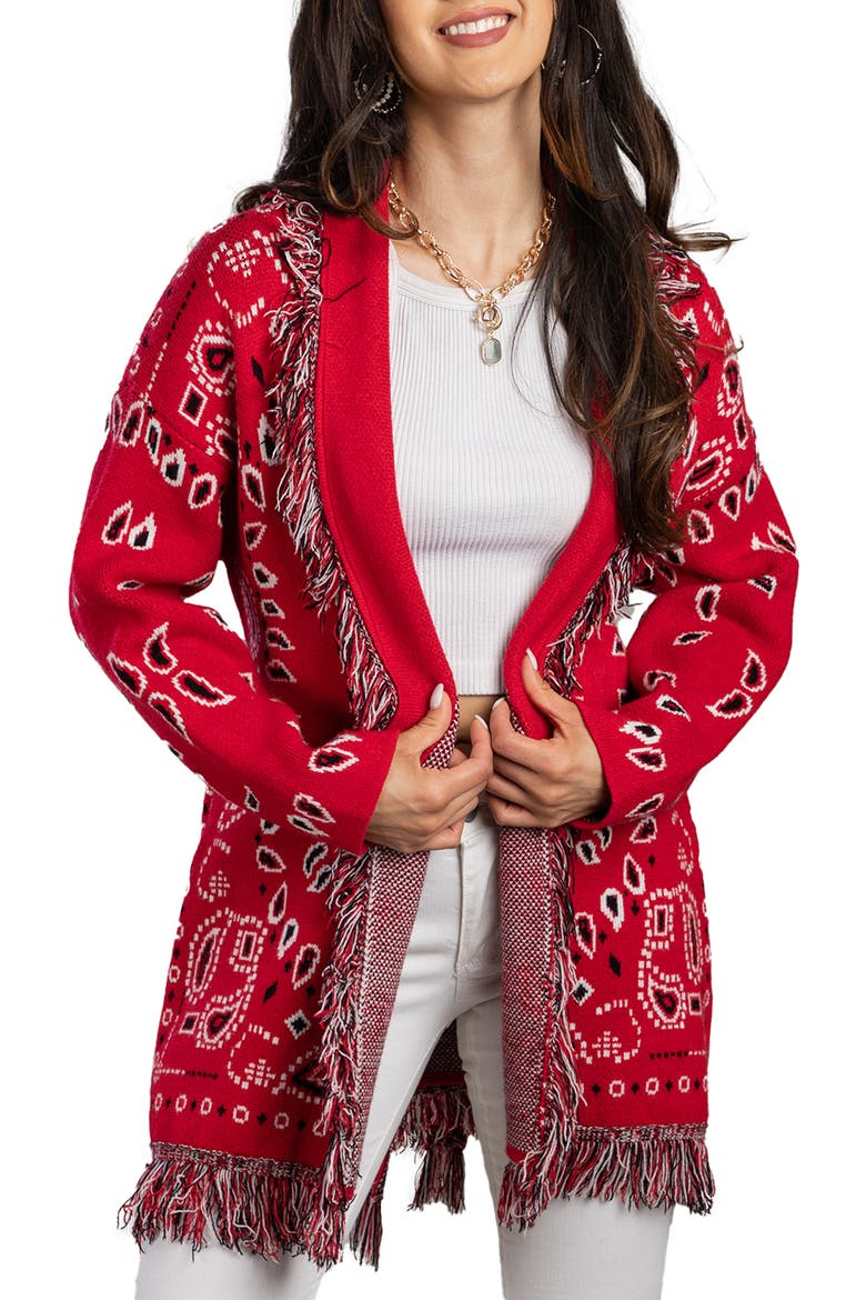 SAACHI Bandana Print Fringe Cardigan (Women) | Nordstromrack
