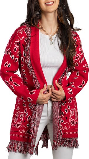 SAACHI Bandana Print Fringe Cardigan | Nordstromrack SAACHI Bandana Print Fringe Cardigan | Nordstromrack