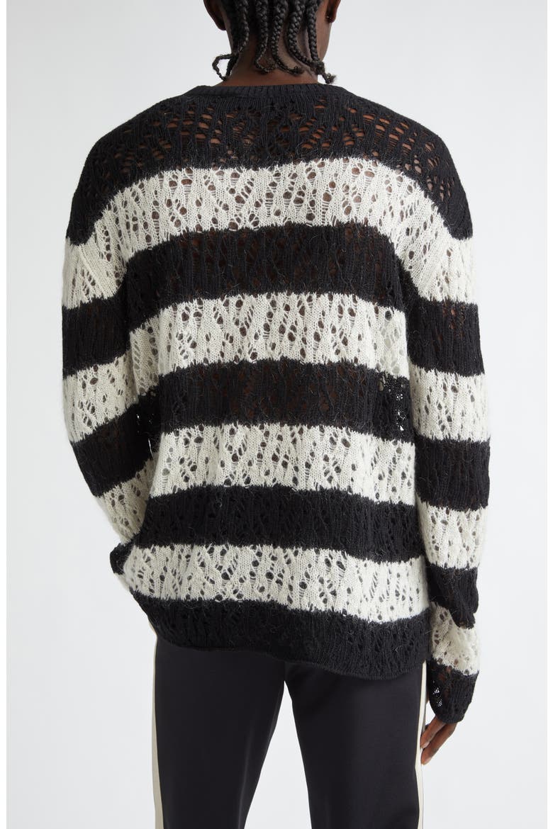 Classic Logo Stripe Open Knit Wool & Mohair Blend Crewneck Sweater, Alternate, color, BLACK OFF