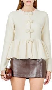 Endless Rose Bow Trim Peplum Cardigan