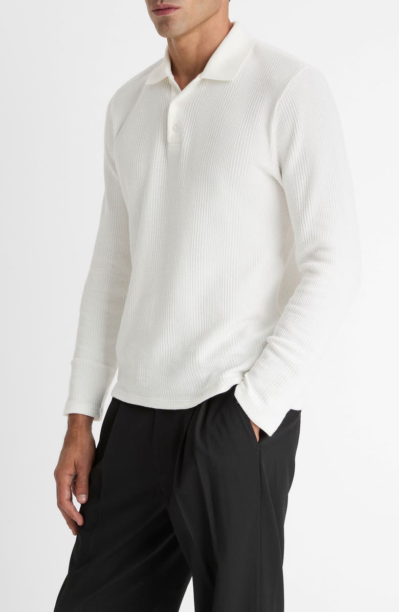 Vince Variegated Texture Long Sleeve Polo, Alternate, color, Off White