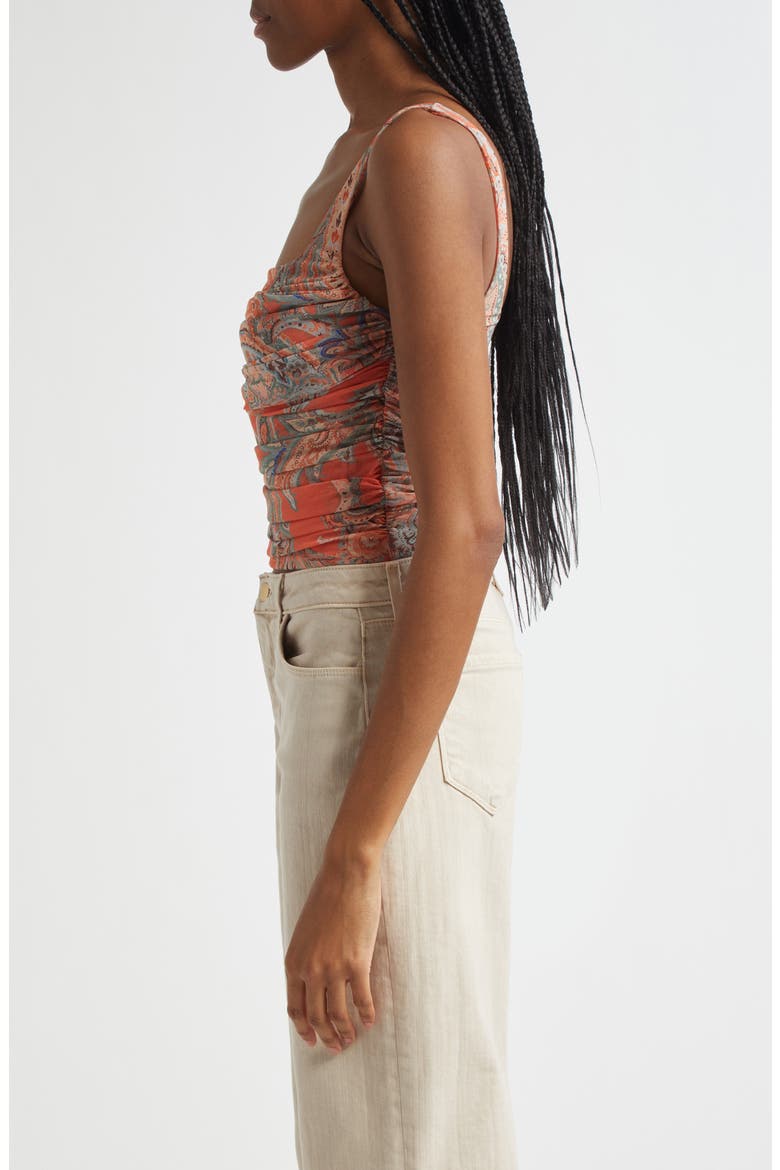 Rasha Paisley Ruched Mesh Tank, Alternate, color, ORANGE/ LIGHT BLUE PAISLEY