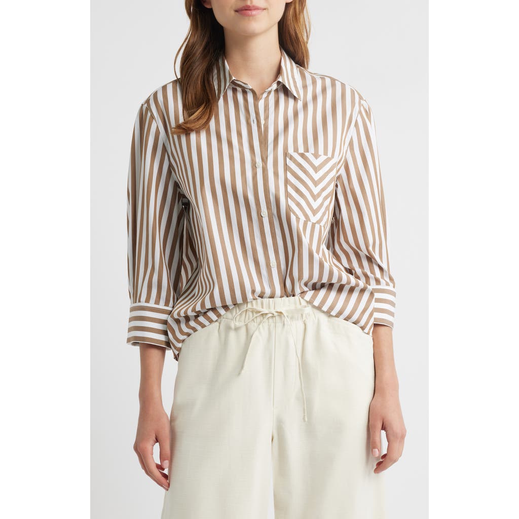 rag & bone Lucia Stripe Cotton Poplin Button-Up Shirt in Beige Stripe at Nordstrom, Size Medium