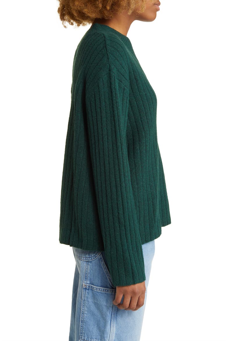 Boxy V-Neck Rib Sweater, Alternate, color, DARK GREEN
