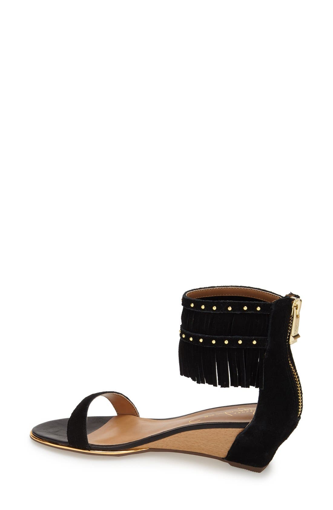 Signature 'Gizmo' Fringe Wedge Sandal, Alternate, color, BLACK