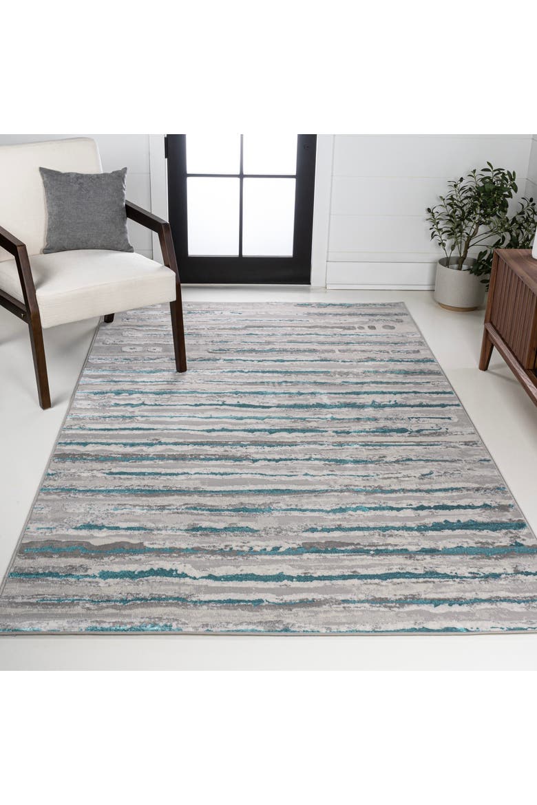 Batten Modern Stripe Area Rug, Alternate, color, Gray/Turquoise