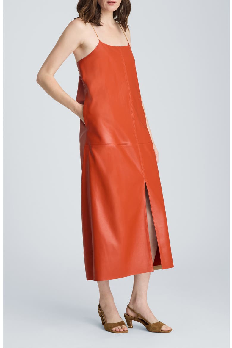 Faux Leather Wire Strap Midi Dress, Alternate, color, TERRA