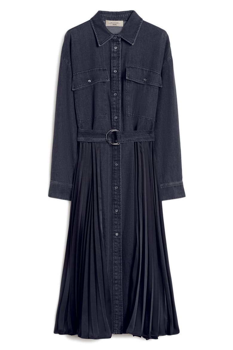 Citrato Long Sleeve Mixed Media Denim Shirtdress, Alternate, color, BLACK