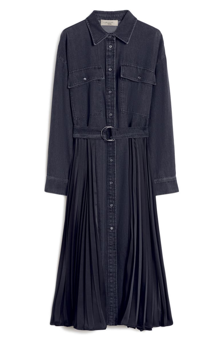 Weekend Max Mara Citrato Long Sleeve Mixed Media Denim Shirtdress, Alternate, color, Black