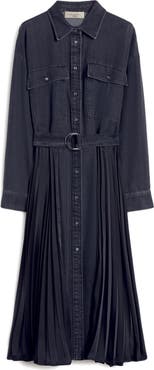 Weekend Max Mara Citrato Long Sleeve Mixed Media Denim Shirtdress