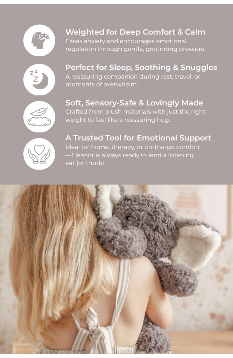 Mindful and Co Kids Microwavable and Weighted Plush Buddies, Alternate, color, Eleanor The Elephant