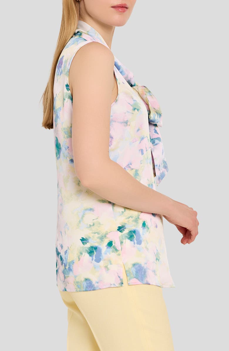 Tahari ASL Print Tie Neck Sleeveless Top, Alternate, color, Blush Buttercup