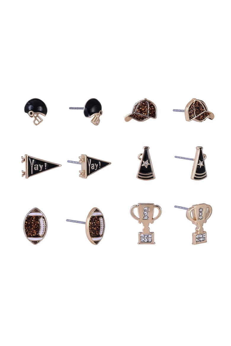 Game Day Trophy 6pk Earring Set, Main, color, Brown