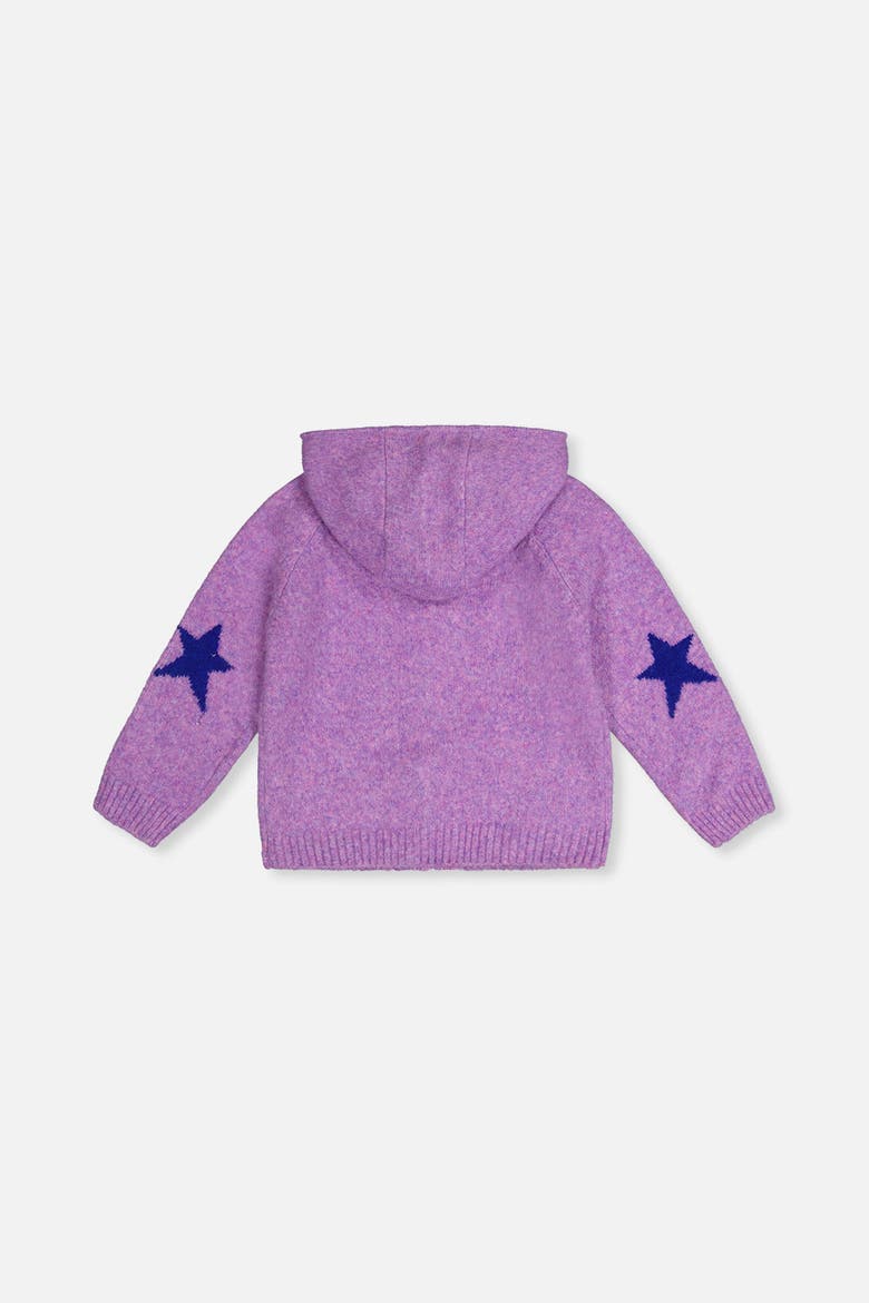 Hooded Zip Star Detail Knitted Cardigan, Alternate, color, Violet