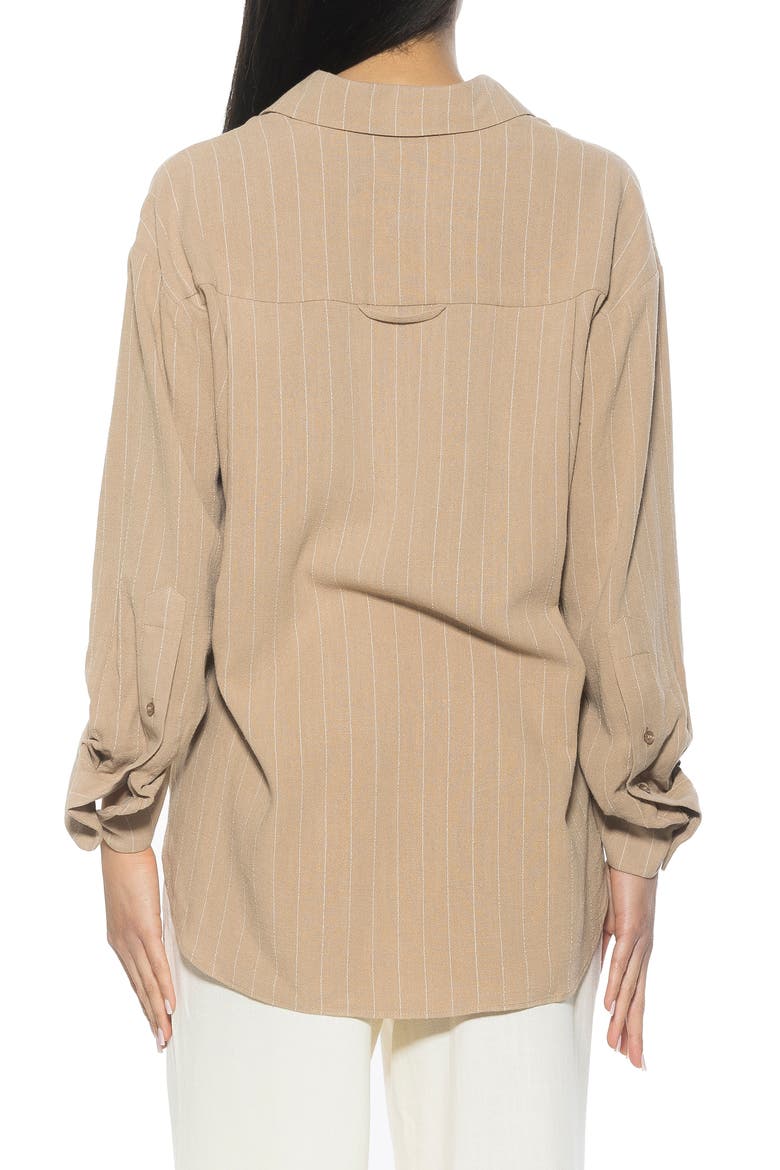 Amber Stripe High-Low Button-Up Shirt, Alternate, color, BEIGE STRIPE
